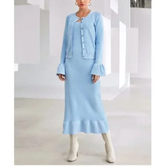 Boho Blue Floral Print Dress - Picture 1 of 6